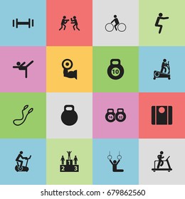 Set Of 16 Editable Healthy Icons. Includes Symbols Such As Workout, Acrobat, Balance And More. Can Be Used For Web, Mobile, UI And Infographic Design.