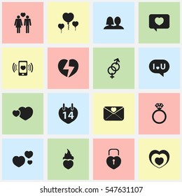 Set Of 16 Editable Heart Icons. Includes Symbols Such As Padlock, Smartphone, Darling And More. Can Be Used For Web, Mobile, UI And Infographic Design.