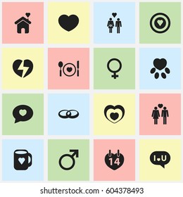 Set Of 16 Editable Heart Icons. Includes Symbols Such As Pounce, Proclamation, Cutlery And More. Can Be Used For Web, Mobile, UI And Infographic Design.
