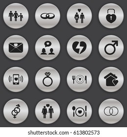 Set Of 16 Editable Heart Icons. Includes Symbols Such As Smartphone, Trappings, Affection Letter And More. Can Be Used For Web, Mobile, UI And Infographic Design.