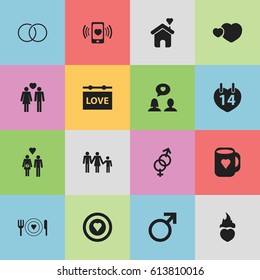 Set Of 16 Editable Heart Icons. Includes Symbols Such As Cap, Dartboard, Matrimony And More. Can Be Used For Web, Mobile, UI And Infographic Design.