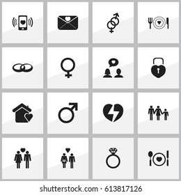 Set Of 16 Editable Heart Icons. Includes Symbols Such As Sexuality, Lineage, Family And More. Can Be Used For Web, Mobile, UI And Infographic Design.
