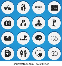 Set Of 16 Editable Heart Icons. Includes Symbols Such As Celebration, Matrimony, Banner And More. Can Be Used For Web, Mobile, UI And Infographic Design.