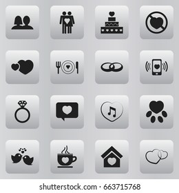 Set Of 16 Editable Heart Icons. Includes Symbols Such As Couple, Love Message, Wedlock And More. Can Be Used For Web, Mobile, UI And Infographic Design.