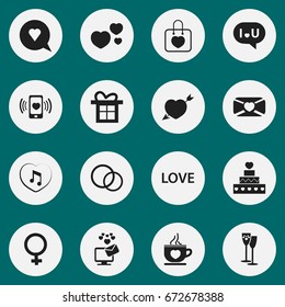 Set Of 16 Editable Heart Icons. Includes Symbols Such As Jewelry, Coffee Cup, Bubble And More. Can Be Used For Web, Mobile, UI And Infographic Design.