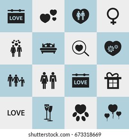 Set Of 16 Editable Heart Icons. Includes Symbols Such As Loupe, Dear, Woman Symbol And More. Can Be Used For Web, Mobile, UI And Infographic Design.