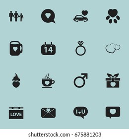 Set Of 16 Editable Heart Icons. Includes Symbols Such As Calendar, Confession, Car And More. Can Be Used For Web, Mobile, UI And Infographic Design.