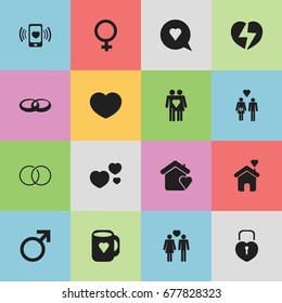 Set Of 16 Editable Heart Icons. Includes Symbols Such As Soul, Home, Smartphone And More. Can Be Used For Web, Mobile, UI And Infographic Design.