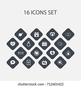 Set Of 16 Editable Heart Icons. Includes Symbols Such As Heartbeat, Passion, Divorce And More. Can Be Used For Web, Mobile, UI And Infographic Design.
