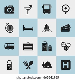 Set Of 16 Editable Holiday Icons. Includes Symbols Such As Location, Coupon, Cutlery And More. Can Be Used For Web, Mobile, UI And Infographic Design.