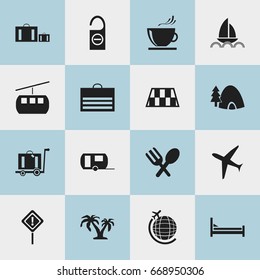 Set Of 16 Editable Holiday Icons. Includes Symbols Such As Do Not Disturb, Globe Trip, Tree And More. Can Be Used For Web, Mobile, UI And Infographic Design.