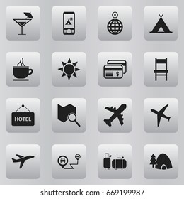 Set Of 16 Editable Holiday Icons. Includes Symbols Such As Gps, Tabernacle, Vacation And More. Can Be Used For Web, Mobile, UI And Infographic Design.