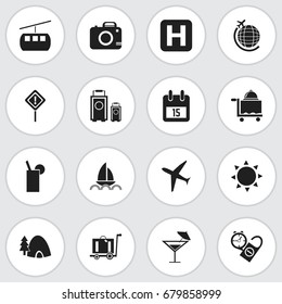 Set Of 16 Editable Holiday Icons. Includes Symbols Such As Tabernacle, Caution, Lemonade And More. Can Be Used For Web, Mobile, UI And Infographic Design.