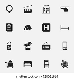 Set Of 16 Editable Holiday Icons. Includes Symbols Such As Passport, Bedtime, Room Service And More. Can Be Used For Web, Mobile, UI And Infographic Design.