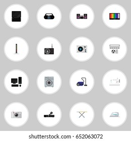 Set Of 16 Editable Home Icons. Includes Symbols Such As Modem, Cloth Iron, Laundromat And More. Can Be Used For Web, Mobile, UI And Infographic Design.