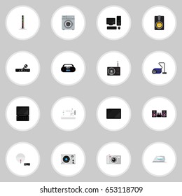 Set Of 16 Editable Home Icons. Includes Symbols Such As Antenna, Stereo System, Laundromat And More. Can Be Used For Web, Mobile, UI And Infographic Design.