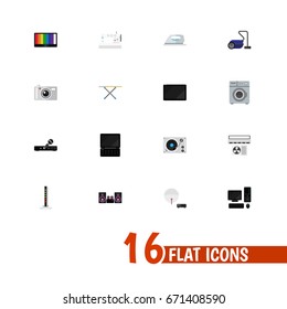 Set Of 16 Editable Home Icons. Includes Symbols Such As Ventilation, Laundromat, Screen And More. Can Be Used For Web, Mobile, UI And Infographic Design.