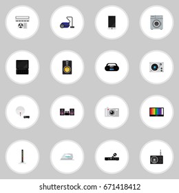 Set Of 16 Editable Home Icons. Includes Symbols Such As Cellphone, Megaphone, Stereo System And More. Can Be Used For Web, Mobile, UI And Infographic Design.