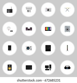 Set Of 16 Editable Home Icons. Includes Symbols Such As Tuner, Antenna, Cassette Player And More. Can Be Used For Web, Mobile, UI And Infographic Design.