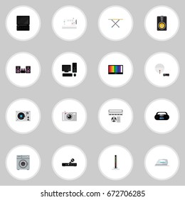 Set Of 16 Editable Home Icons. Includes Symbols Such As Sewing Machine, Megaphone, Personal Computer And More. Can Be Used For Web, Mobile, UI And Infographic Design.