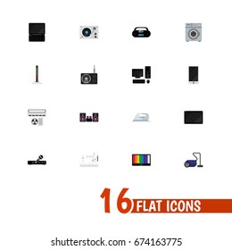 Set Of 16 Editable Home Icons. Includes Symbols Such As Microphone, Notebook, Personal Computer And More. Can Be Used For Web, Mobile, UI And Infographic Design.
