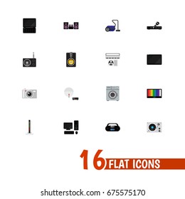 Set Of 16 Editable Home Icons. Includes Symbols Such As Ventilation, Laundromat, Megaphone And More. Can Be Used For Web, Mobile, UI And Infographic Design.