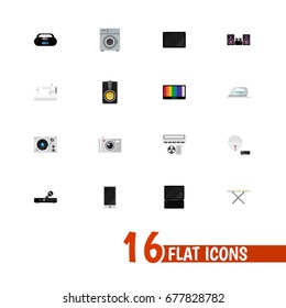 Set Of 16 Editable Home Icons. Includes Symbols Such As Sewing Machine, Turntable, Megaphone And More. Can Be Used For Web, Mobile, UI And Infographic Design.