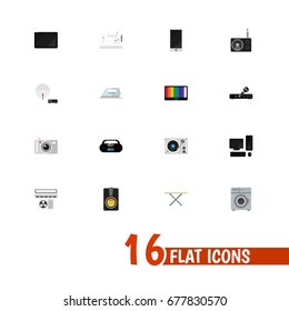 Set Of 16 Editable Home Icons. Includes Symbols Such As Personal Computer, Megaphone, Microphone And More. Can Be Used For Web, Mobile, UI And Infographic Design.