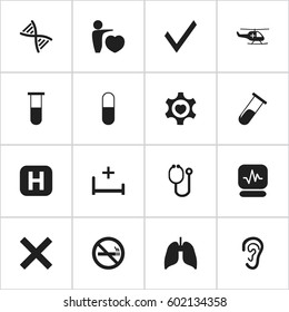 Set Of 16 Editable Hospital Icons. Includes Symbols Such As Listen, Doctor Tool, Analysis Container And More. Can Be Used For Web, Mobile, UI And Infographic Design.
