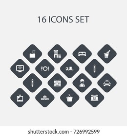 Set Of 16 Editable Hotel Icons. Includes Symbols Such As Tv, Employee, Townhouse And More. Can Be Used For Web, Mobile, UI And Infographic Design.