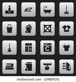 Set Of 16 Editable Hygiene Icons. Includes Symbols Such As Steam, Washing Glass, Whisk And More. Can Be Used For Web, Mobile, UI And Infographic Design.