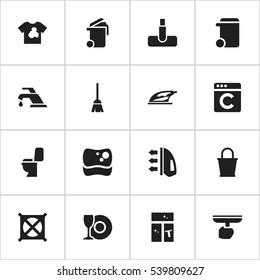 Set Of 16 Editable Hygiene Icons. Includes Symbols Such As Brush, No Laundry, Pail And More. Can Be Used For Web, Mobile, UI And Infographic Design.