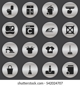 Set Of 16 Editable Hygiene Icons. Includes Symbols Such As Container, Dustbin, Whisk And More. Can Be Used For Web, Mobile, UI And Infographic Design.