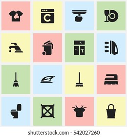 Set Of 16 Editable Hygiene Icons. Includes Symbols Such As Container, Laundress, Brush And More. Can Be Used For Web, Mobile, UI And Infographic Design.