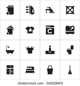 Set Of 16 Editable Hygiene Icons. Includes Symbols Such As Washing Glass, Sweep, Faucet And More. Can Be Used For Web, Mobile, UI And Infographic Design.