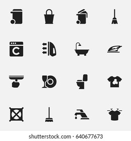 Set Of 16 Editable Hygiene Icons. Includes Symbols Such As Restroom, Plate, Dustbin And More. Can Be Used For Web, Mobile, UI And Infographic Design.