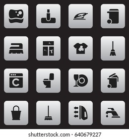 Set Of 16 Editable Hygiene Icons. Includes Symbols Such As Washing Glass, Faucet, Pail And More. Can Be Used For Web, Mobile, UI And Infographic Design.