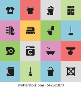 Set Of 16 Editable Hygiene Icons. Includes Symbols Such As Restroom, Brush, Bathroom And More. Can Be Used For Web, Mobile, UI And Infographic Design.