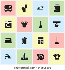 Set Of 16 Editable Hygiene Icons. Includes Symbols Such As Sweep, Whisk, Faucet And More. Can Be Used For Web, Mobile, UI And Infographic Design.