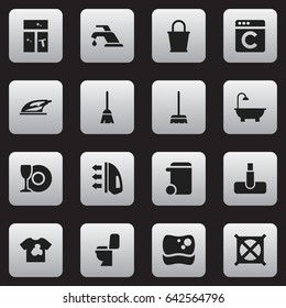 Set Of 16 Editable Hygiene Icons. Includes Symbols Such As Appliance, Laundress, Pail And More. Can Be Used For Web, Mobile, UI And Infographic Design.
