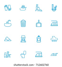 Set Of 16 Editable Hygiene Outline Icons. Includes Symbols Such As Maximum Power, Siphon, Sink And More. Can Be Used For Web, Mobile, UI And Infographic Design.