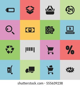 Set Of 16 Editable  Icons. Includes Symbols Such As Shopping Bag, Striped, Reuse And More. Can Be Used For Web, Mobile, UI And Infographic Design.