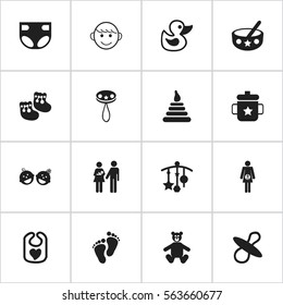 Set Of 16 Editable  Icons. Includes Symbols Such As Merry Children, Lineage, Soothers And More. Can Be Used For Web, Mobile, UI And Infographic Design.