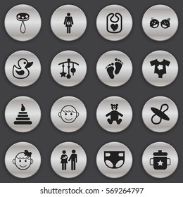 Set Of 16 Editable  Icons. Includes Symbols Such As Pregnancy, Merry Children, Cheerful Child And More. Can Be Used For Web, Mobile, UI And Infographic Design.