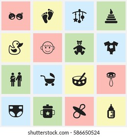 Set Of 16 Editable  Icons. Includes Symbols Such As Tower, Small Dresses, Teddy And More. Can Be Used For Web, Mobile, UI And Infographic Design.