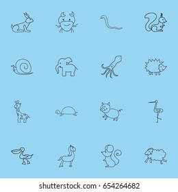 Set Of 16 Editable  Icons. Includes Symbols Such As Serpent, Elephant, Rabbit And More. Can Be Used For Web, Mobile, UI And Infographic Design.