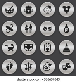 Set Of 16 Editable Infant Icons. Includes Symbols Such As Stroller, Shoes For Babies, Twins Babies And More. Can Be Used For Web, Mobile, UI And Infographic Design.