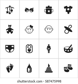 Set Of 16 Editable Infant Icons. Includes Symbols Such As Shoes For Babies, Merry Children, Goplet And More. Can Be Used For Web, Mobile, UI And Infographic Design.