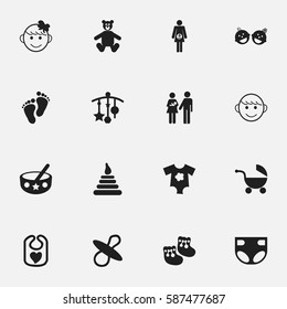 Set Of 16 Editable Infant Icons. Includes Symbols Such As Pregnancy, Shoes For Babies, Stroller And More. Can Be Used For Web, Mobile, UI And Infographic Design.