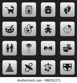 Set Of 16 Editable Infant Icons. Includes Symbols Such As Soothers, Adorn, Lineage And More. Can Be Used For Web, Mobile, UI And Infographic Design.